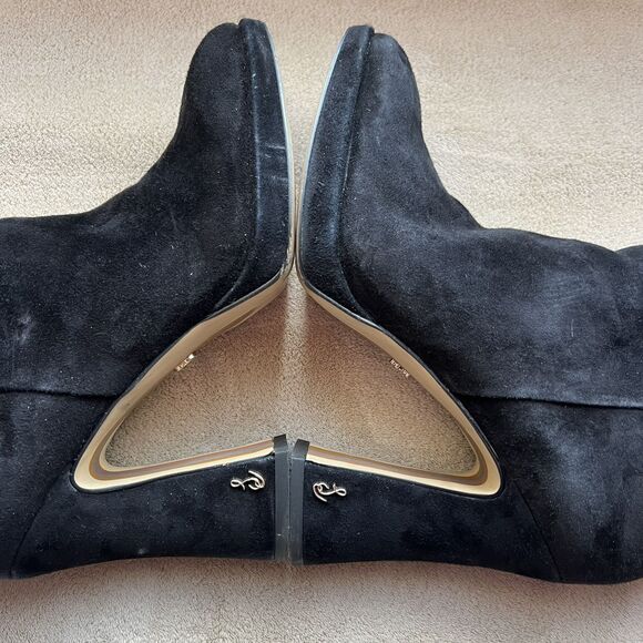 Sam Edelman Jaye Black Suede Heeled Platform Boots Booties Women’s 6 Side Zip - Picture 5 of 16